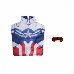 Captain America 4 Cosplay Costumes Sam Wilson White And Blue HD Printed Jumpsuit